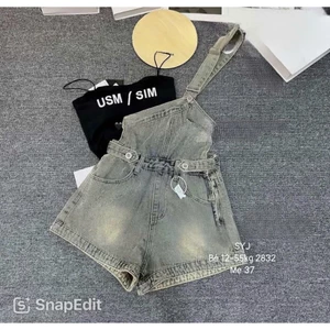 Yếm jean lệch vai Bé Gái Dễ Thương, thiết kế Hàn Quốc Năng Động Cho mẹ và Bé
