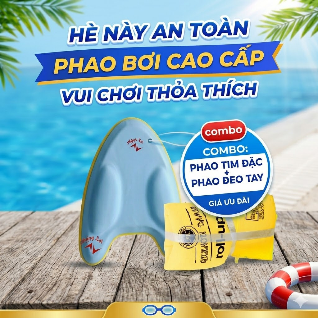 Combo Phao Tim Thắng Lợi + Phao Đeo Tay Trẻ Em Roll-Ups / ABC Pool School, Hỗ Trợ Học Bơi An Toàn Cho Bé
