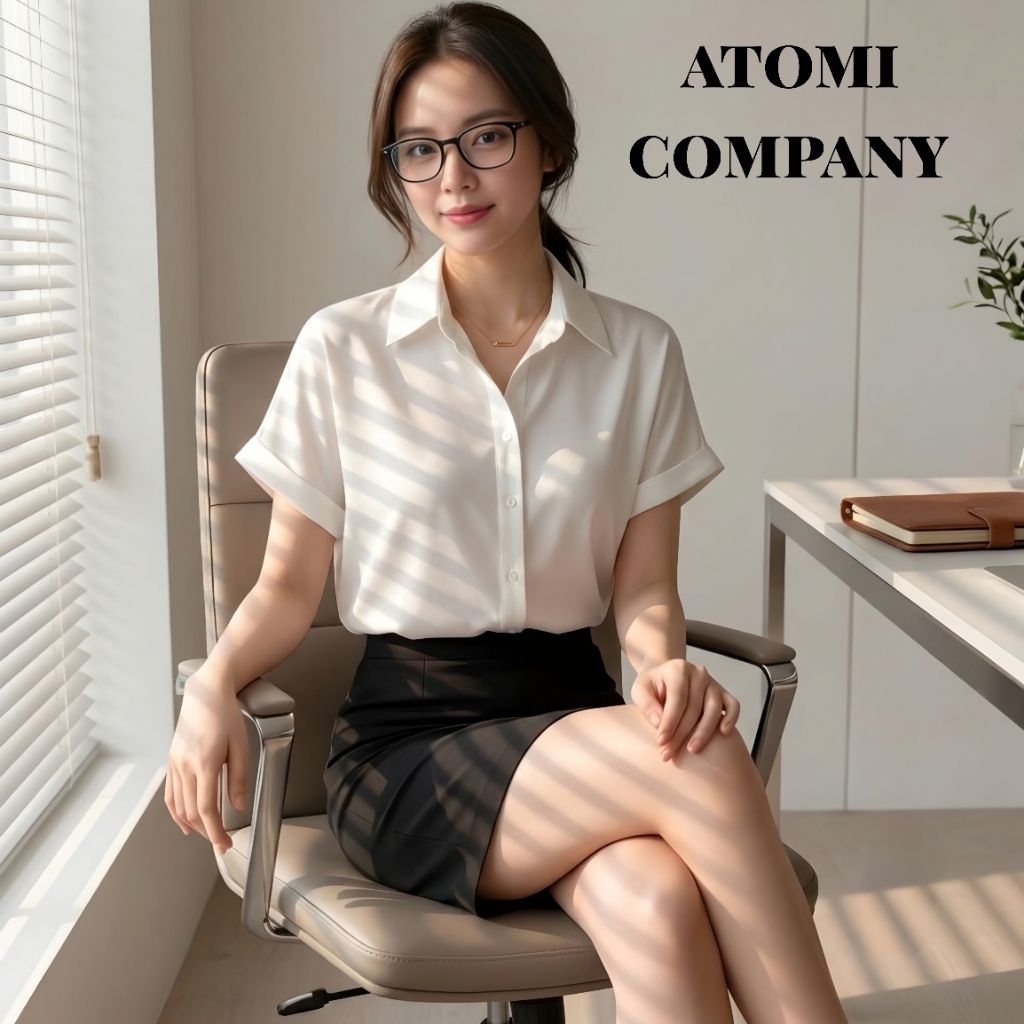 Áo sơ mi nữ tay ngắn mùa hè ATOMI tay bong xuông rộng CỘC XUÔNG