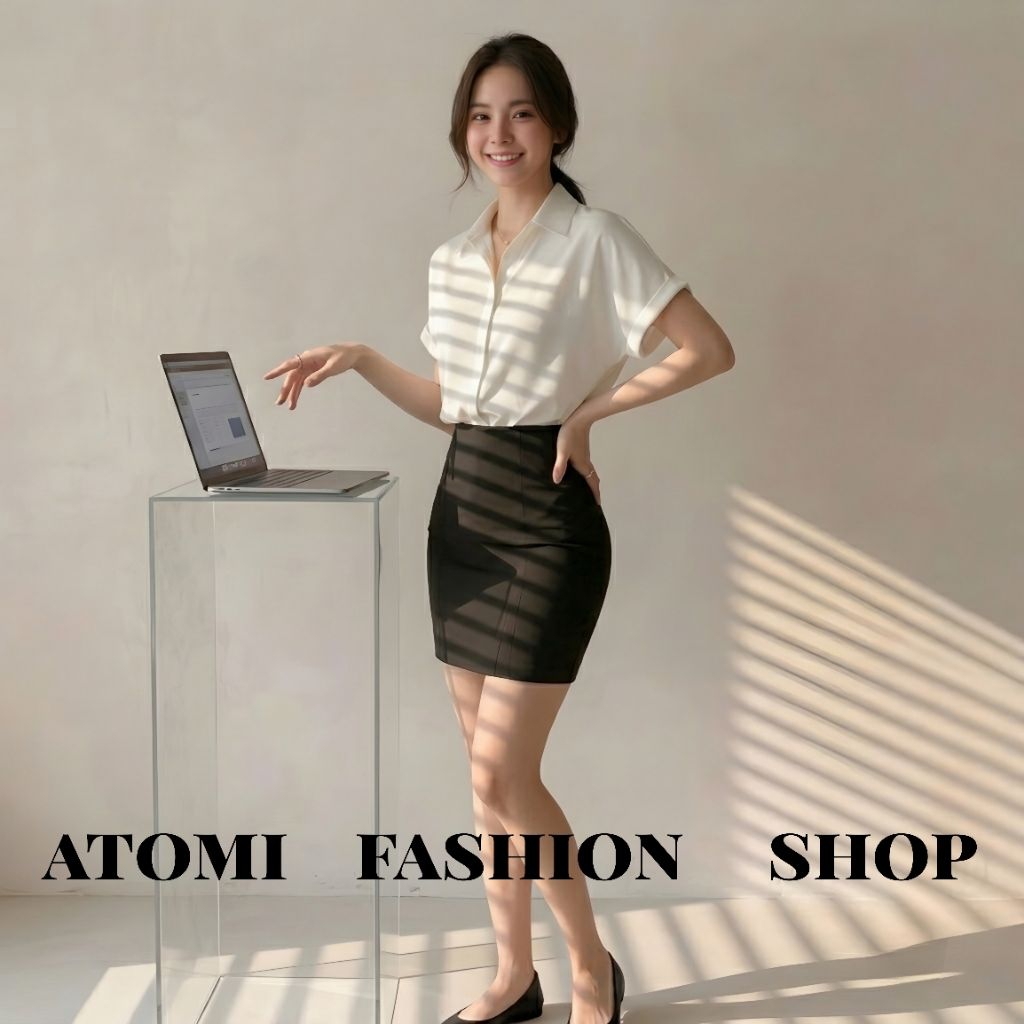 Áo sơ mi nữ tay ngắn mùa hè ATOMI tay bong xuông rộng CỘC XUÔNG