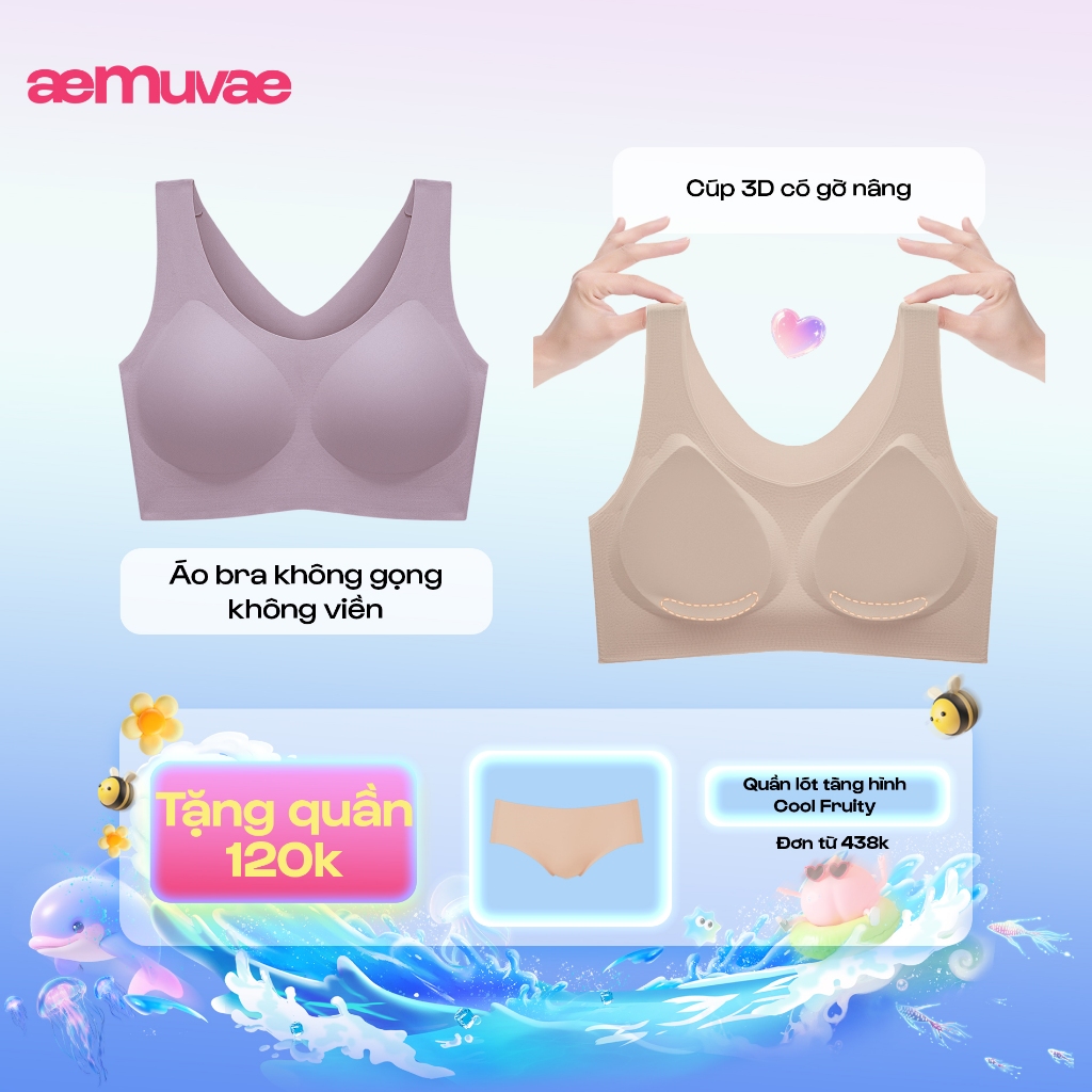 Bra, Áo ngực nữ không viền Basic Comfort mỏng nhẹ, mút 3D 2cm, mát mịn thoải mái -Muvae (aeMuvae)