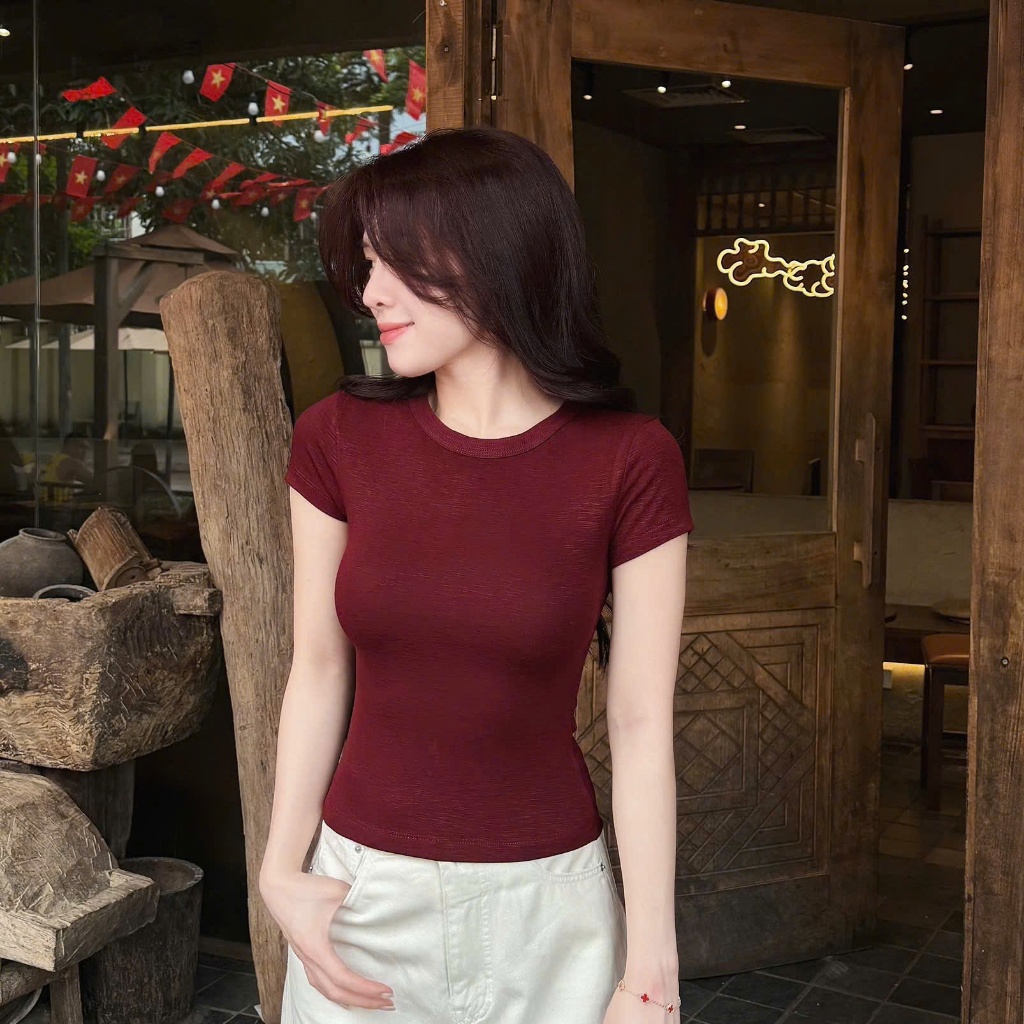 Áo Cộc Tay Cổ Tròn Viền Trend 2026 - Chất Liệu Rib Dệt Sợi Kiểu Texture, Mát Mẻ Co Giãn, Thấm Hút Mồ Hôi Tốt, Kiểu Dáng
