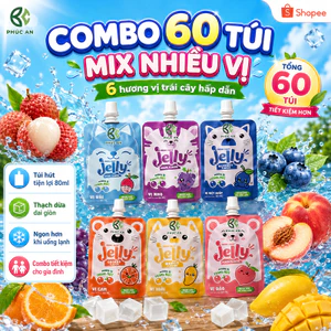 Combo 60 túi Nước Thạch Phúc An mix nhiều vị, dạng túi có vòi hút, ăn vặt giải khát tiện lợi