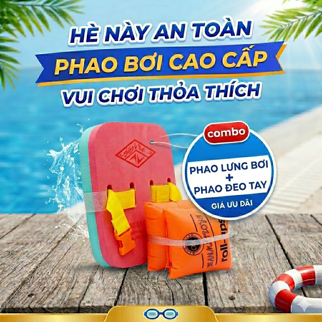 Combo phao lưng + phao tay tập bơi giá siêu yêu thương cho bé tung tăng như cá