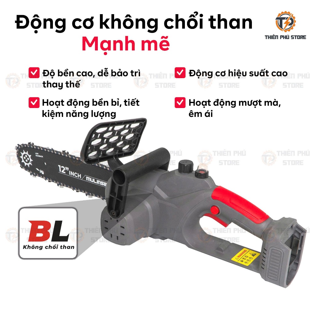 Thân Máy Cưa Xích Pin MULINSEN MS-CXP12| 21V, Lam Cưa Xích 12 INCH, Tốc Độ Không Tải 18000V/P, Bảo Hành 6 Tháng