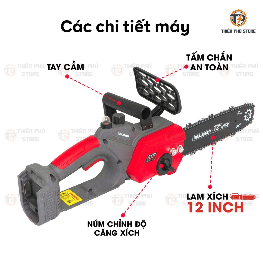 Thân Máy Cưa Xích Pin MULINSEN MS-CXP12| 21V, Lam Cưa Xích 12 INCH, Tốc Độ Không Tải 18000V/P, Bảo Hành 6 Tháng