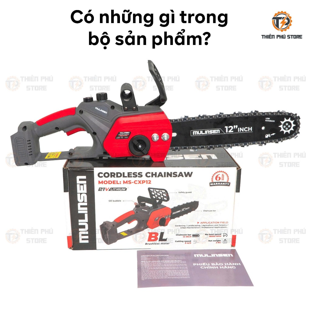 Thân Máy Cưa Xích Pin MULINSEN MS-CXP12| 21V, Lam Cưa Xích 12 INCH, Tốc Độ Không Tải 18000V/P, Bảo Hành 6 Tháng