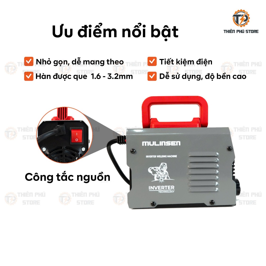 Máy Hàn Điện Tử MMA200AMINI MULINSEN | 220V, 20-200A| Que Hàn 1.6-3.2MM | Đầy Đủ Phụ Kiện | Hàng Chính Hãng