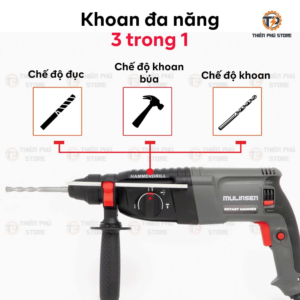 Máy Khoan Bê Tông Điện MULINSEN MS2-26PLUS | 3 Chức Năng | Lực Đập 3.2J | 3200BPM | Dây 3M| Gạt Đảo Chiều Linh Hoạt