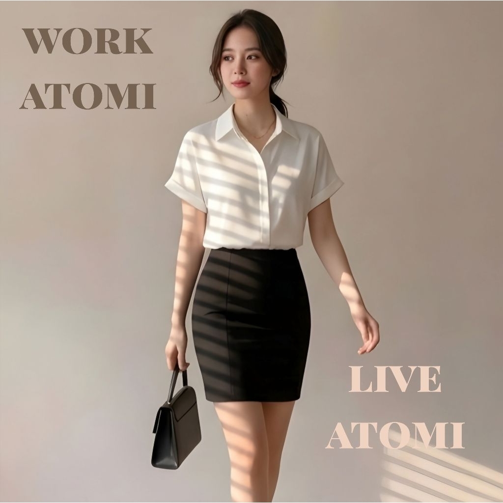 Áo sơ mi nữ tay ngắn mùa hè ATOMI tay bong xuông rộng CỘC XUÔNG