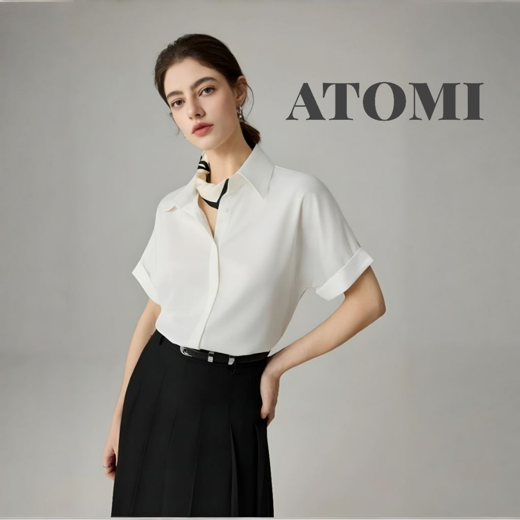 Áo sơ mi nữ kiểu tay ngắn form rộng công sở ATOMI CỘC XUÔNG