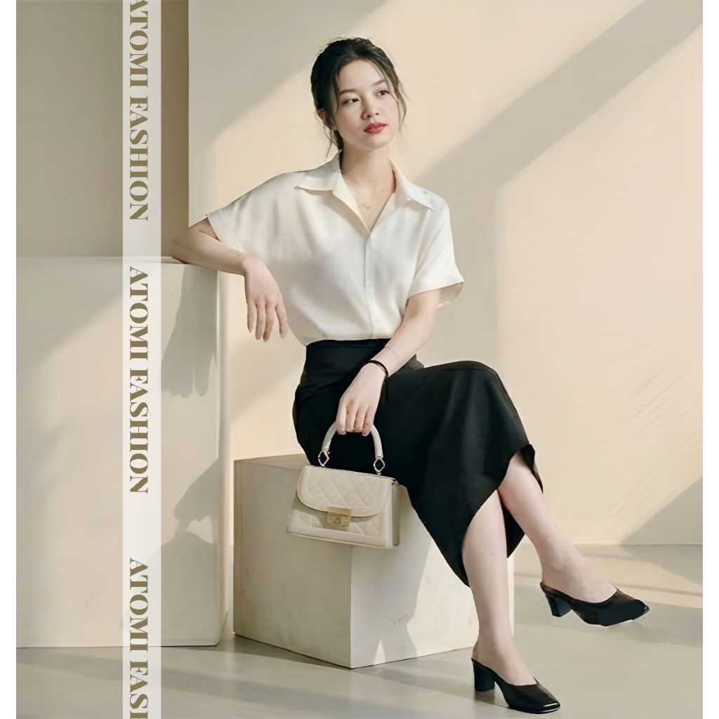 Áo sơ mi nữ tay ngắn cao cấp vải lụa cotton loại 1 màu trắng form đẹp CỘC XUÔNG