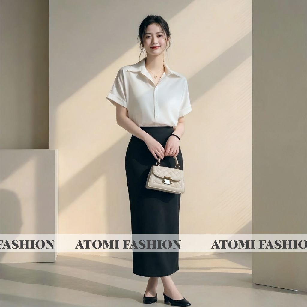 Áo sơ mi nữ tay ngắn cao cấp vải lụa cotton loại 1 màu trắng form đẹp CỘC XUÔNG