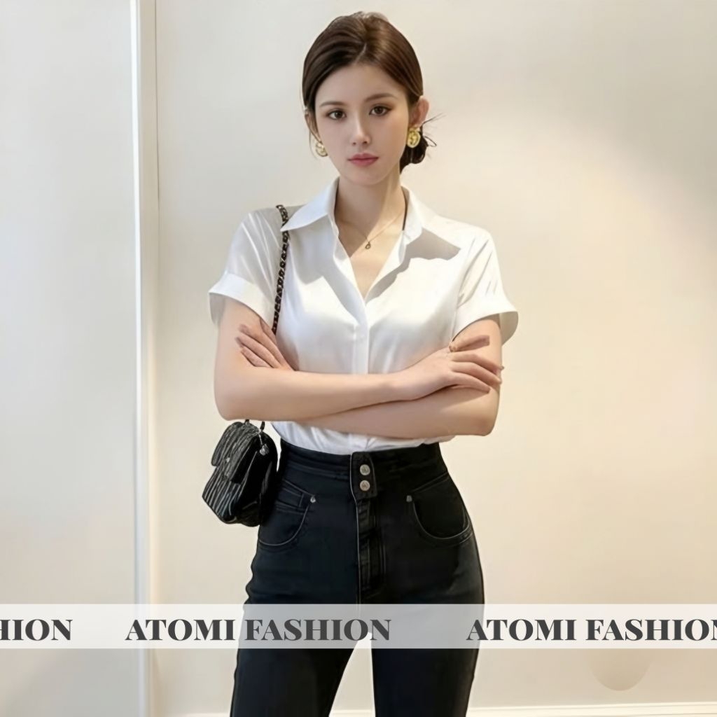 Áo sơ mi nữ cộc tay chất lụa mềm mát CỘC XUÔNG