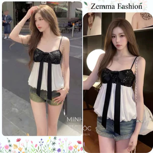 Áo croptop hai dây phối ren ngực áo kiểu nữ dáng xòe suông che bụng mặc đi biển dạo phố HCOM27420