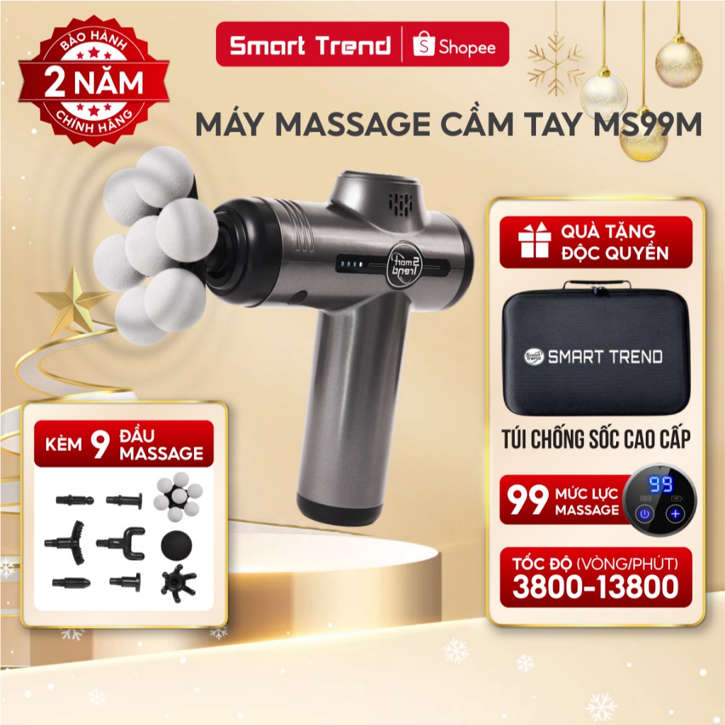 Máy massage cầm tay chính hãng SMART TREND 99 mức lực đấm cực mạnh, máy massage cổ vai gáy, massage lưng giảm đau nhức