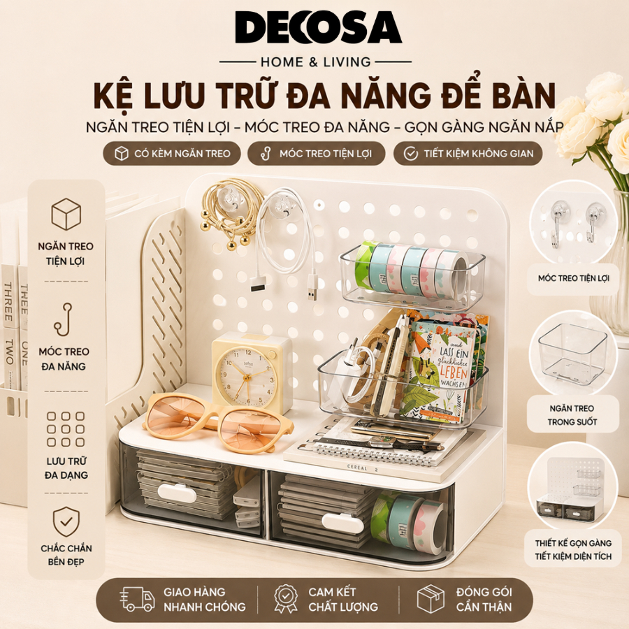 Kệ đựng đồ để bàn kèm bảng lỗ pegboard decor bàn học bàn làm việc