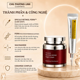 Combo Phục Hồi Da Kem Đêm Cellgigir & Retinol Mary&May - Hỗ Trợ Giảm Thâm Nám Sạm Tàn Nhang, Giúp Dưỡng Sáng Đều Màu Da