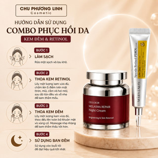 Combo Phục Hồi Da Kem Đêm Cellgigir & Retinol Mary&May - Hỗ Trợ Giảm Thâm Nám Sạm Tàn Nhang, Giúp Dưỡng Sáng Đều Màu Da