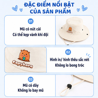 Mũ Tai Bèo Bé Trai Bé Gái Từ 3-8 Tuổi  | Mũ Cao Bồi Vành Rộng Cho Bé Có Dây Đeo Chống Nắng Đi Chơi Đi Biển