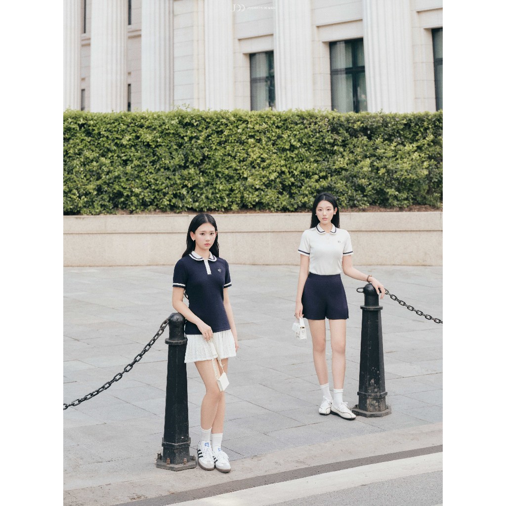 Áo Polo Cổ Sen Phối Viền Cổ Và Gấu Tay 2T41.2605, Áo Thun Polo Nữ Form Ôm Nhẹ Phong Cách Preppy Hiện Đại, Thanh Lịch JM