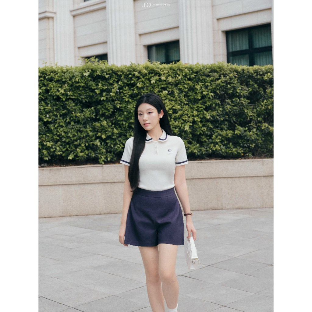 Áo Polo Cổ Sen Phối Viền Cổ Và Gấu Tay 2T41.2605, Áo Thun Polo Nữ Form Ôm Nhẹ Phong Cách Preppy Hiện Đại, Thanh Lịch JM