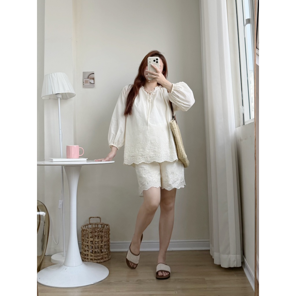 Bộ Mặc Nhà MINA SET - Set Đồ Bầu Chất Thô Boi Thấm Hút Tốt, Form Suông Rộng Thoải Mái - L'amme