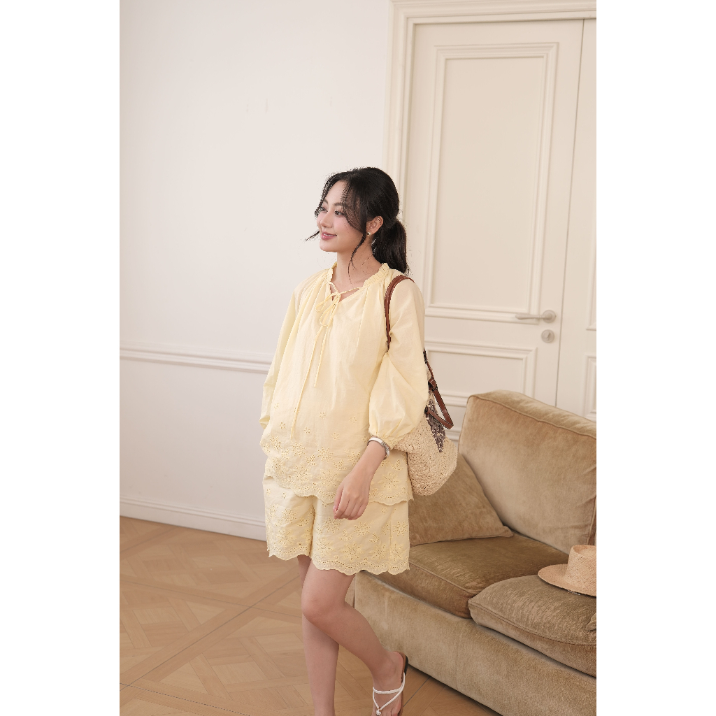 Bộ Mặc Nhà MINA SET - Set Đồ Bầu Chất Thô Boi Thấm Hút Tốt, Form Suông Rộng Thoải Mái - L'amme