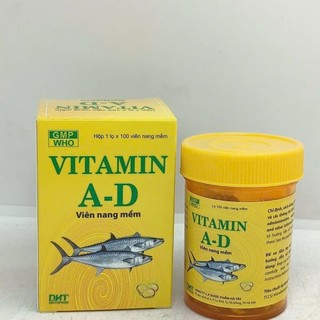 Vitamin A-D dược phẩm Hà Tây lọ 100 viên. hỗ trợ khô mắt, mỏi mắt các triệu chứng do thiếu Vitamin A-D