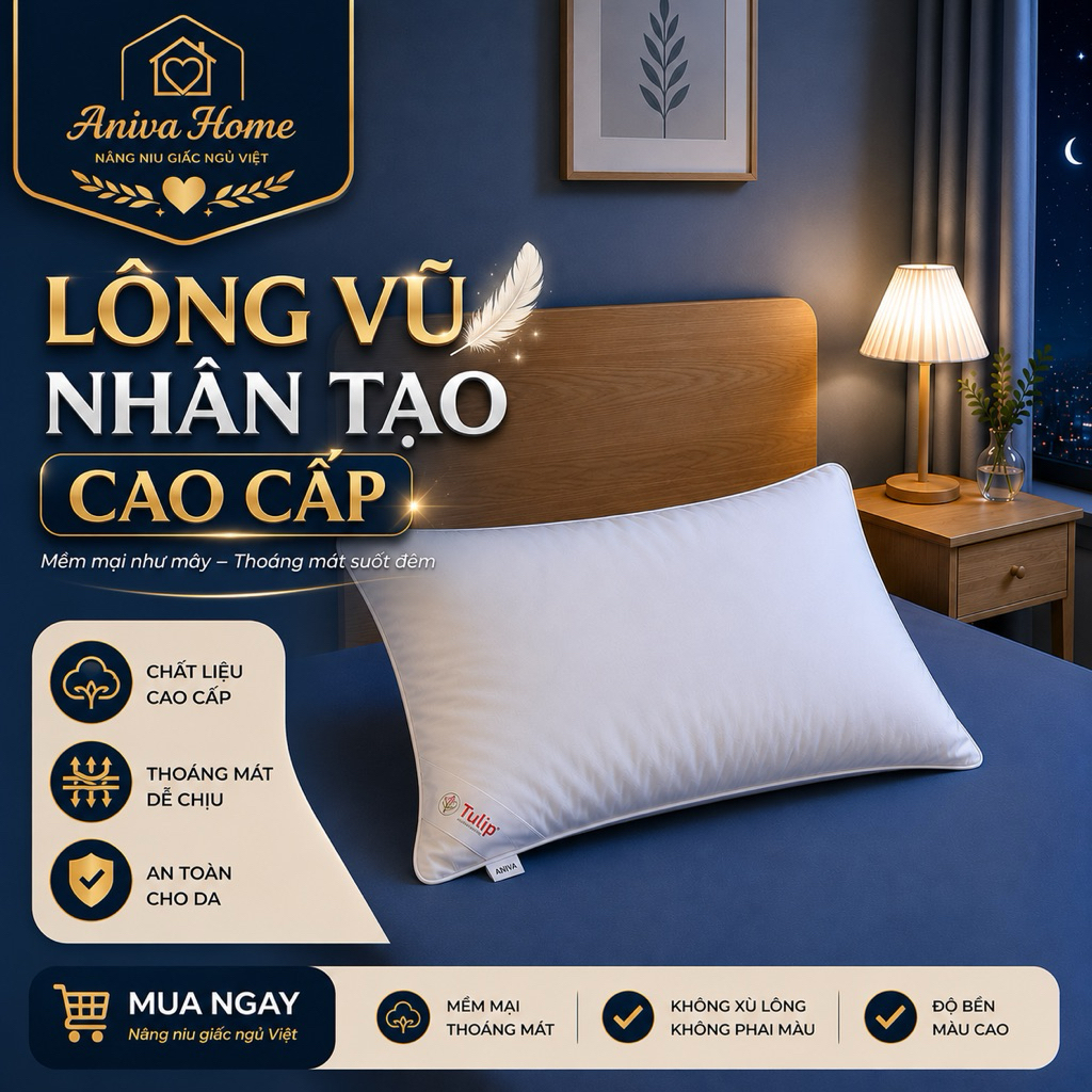 Gối Lông Vũ Nhân Tạo Aniva Home  | Êm Ái, Thoáng Khí, Nâng Đỡ Cổ Vai Gáy, Không Xẹp Lún