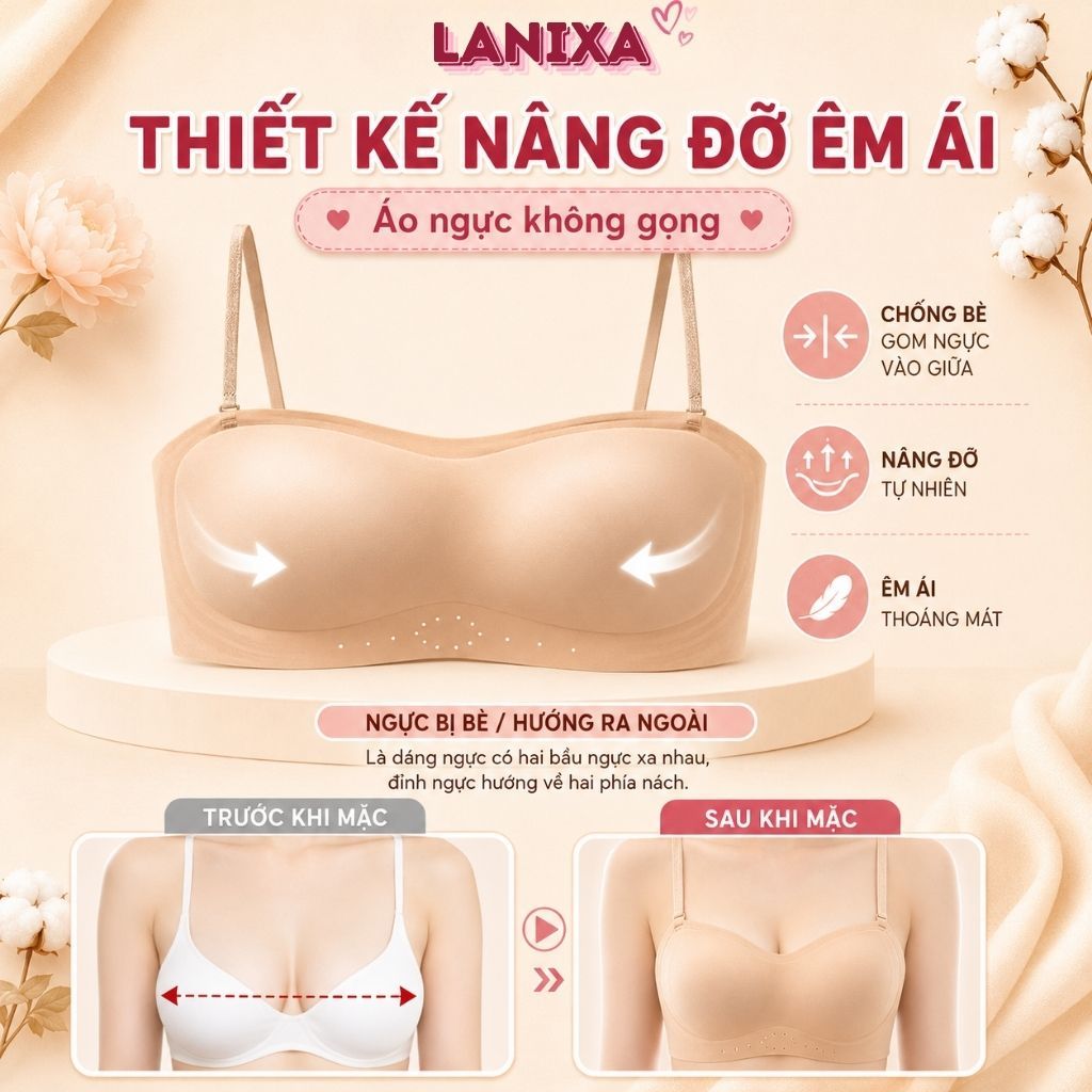 Áo ngực nữ không dây su đúc gom ngực nâng v1,Áo lót nữ quây ngang chống tuột LANIXA A979