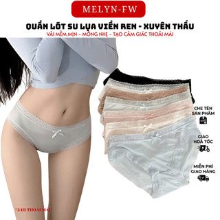 10 Quần lót nữ su lụa siêu mỏng không lộ viền co giãn phối ren hoa MELYN - FW thoáng mát gợi cảm Q0717