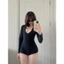 2Soonsumff Bodysuit tay dài cổ V khoét sâu sexy ôm body, bộ đồ liền thân cao cấp cho nữ