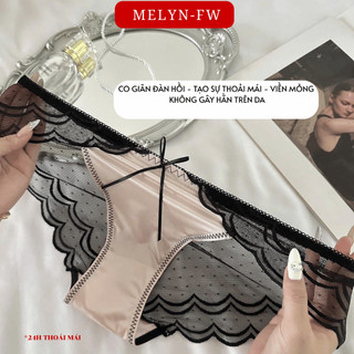 5 Quần lót ren satin bóng sáng cho phụ nữ, họa tiết gợi cảm, sexy, xẻ cao, eo giữa MELYN-FW Q8100, free size 40-60kg