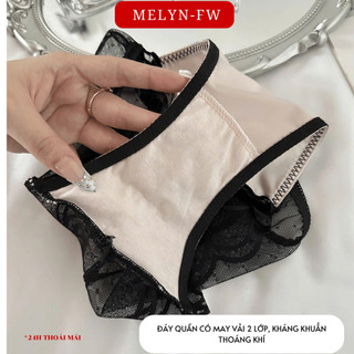 5 Quần lót ren satin bóng sáng cho phụ nữ, họa tiết gợi cảm, sexy, xẻ cao, eo giữa MELYN-FW Q8100, free size 40-60kg