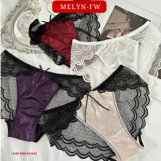 5 Quần lót ren satin bóng sáng cho phụ nữ, họa tiết gợi cảm, sexy, xẻ cao, eo giữa MELYN-FW Q8100, free size 40-60kg