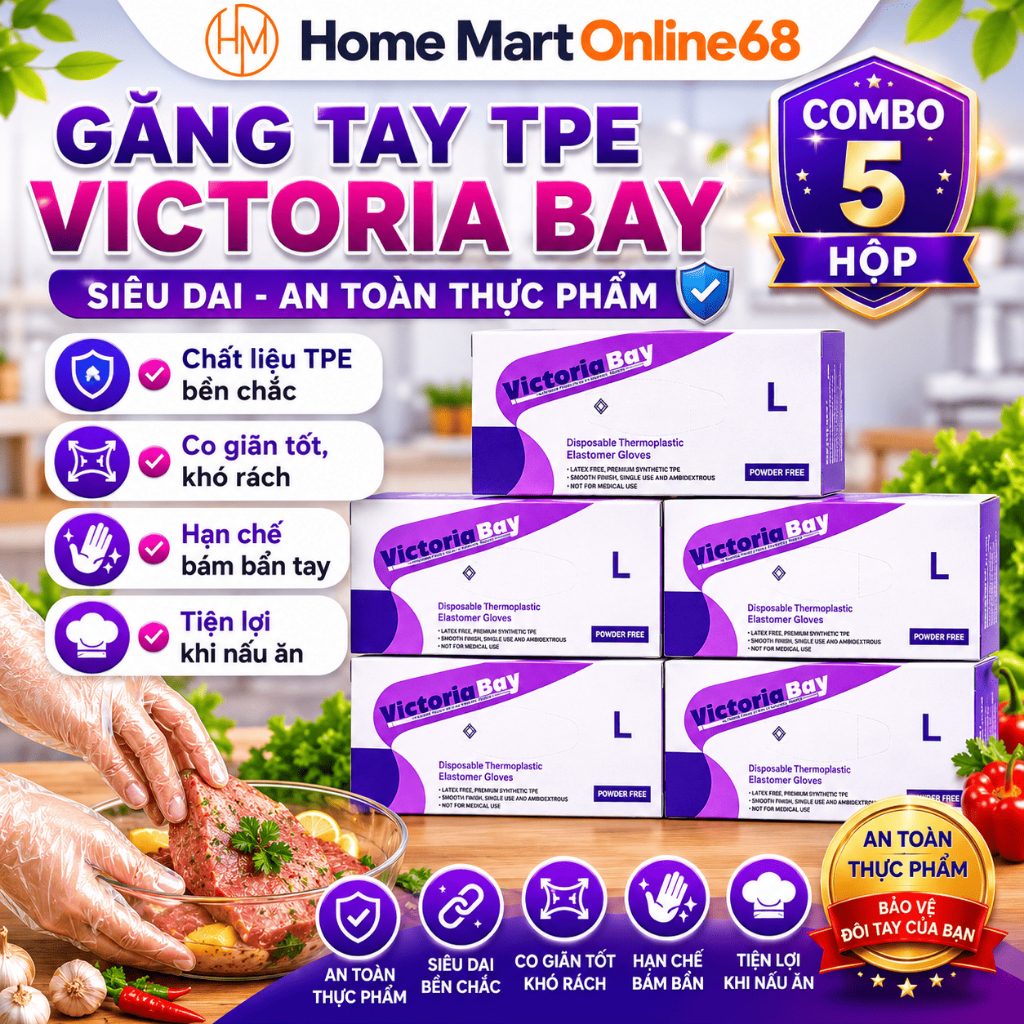 [ COMBO 5 ] Hộp găng tay nấu ăn siêu dai Victoria Bay làm bếp siêu dai chất liệu TPE không mùi chống nhăn HM68