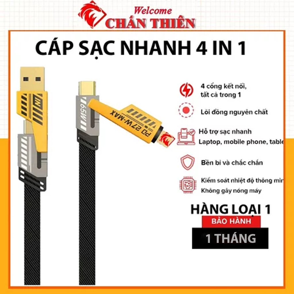 Cáp sạc đa năng 4 trong 1 hỗ trợ truyền dữ liệu và sạc nhanh 20W cho điện thoại