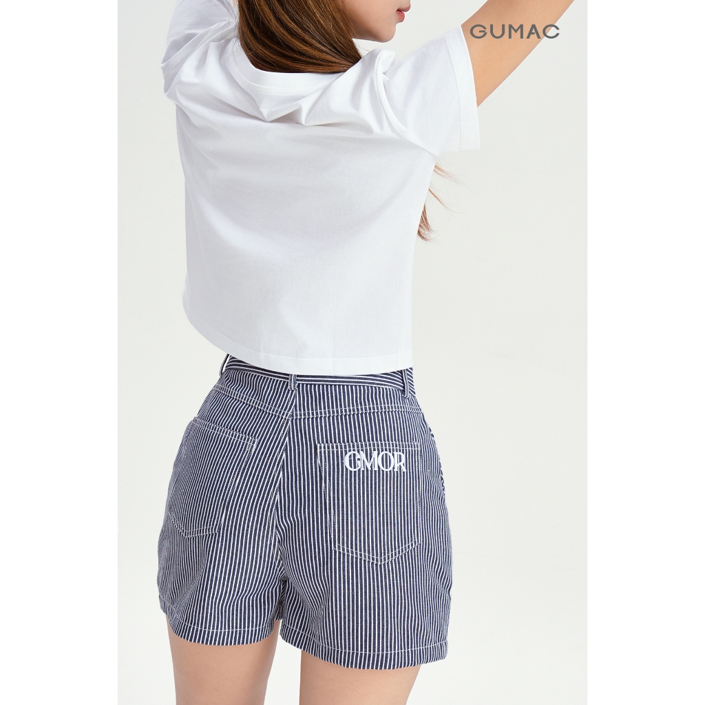 Quần short form A Gmorning - GUMAC chất liệu sọc denim ống rộng túi hàm ếch YSHG07015