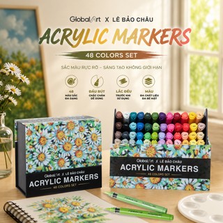 [Global Art x LÊ BẢO CHÂU] Màu Acrylic Marker Ngòi Brush Cao Cấp Dải Màu Tươi Sáng, Blend và Chồng Màu Dễ Dàng M70031
