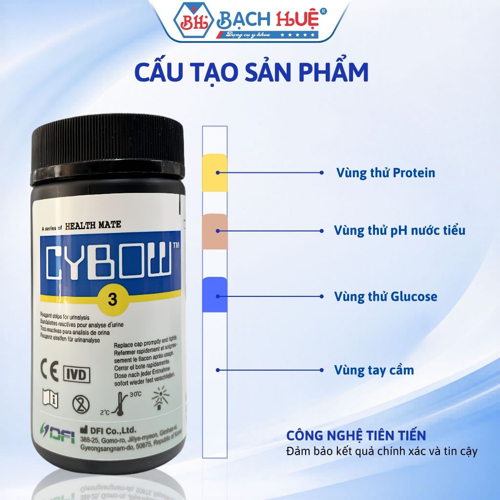 Hộp 100 Que Thử Nước Tiểu 3 Thông Số Cybow Hàn Quốc – Que Test Nước Tiểu Kiểm Tra Sức Khỏe