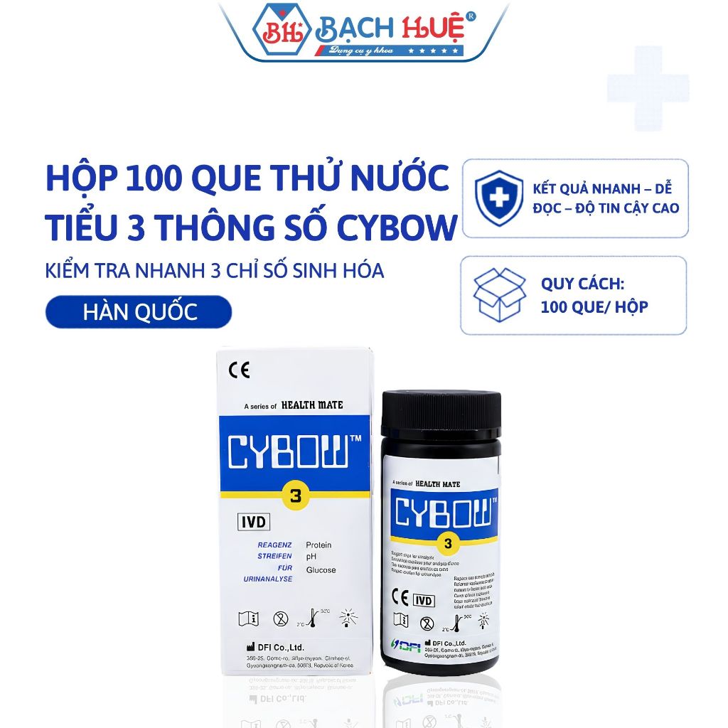 Hộp 100 Que Thử Nước Tiểu 3 Thông Số Cybow Hàn Quốc – Que Test Nước Tiểu Kiểm Tra Sức Khỏe