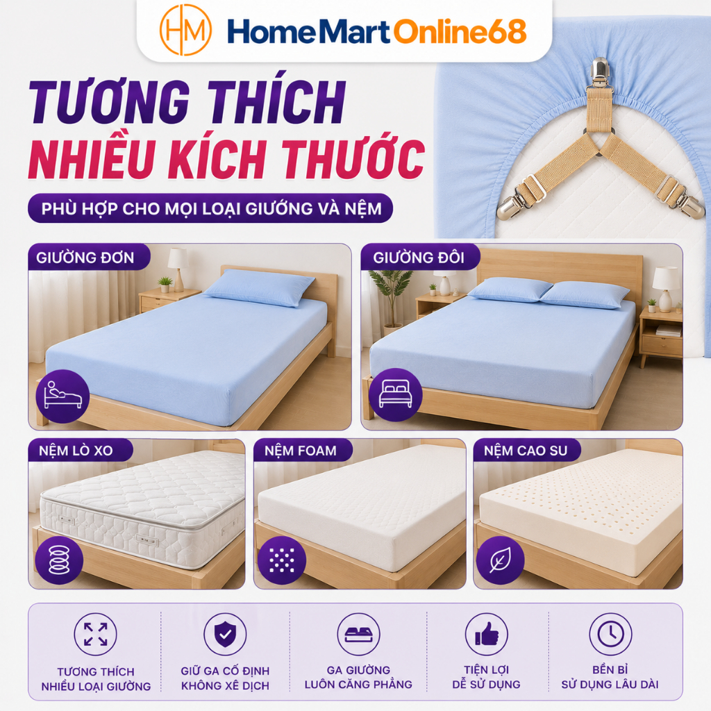 HM66563 Bộ 4 Kẹp giữ cố định Ga Giường Drap Chống Xê Dịch HM68