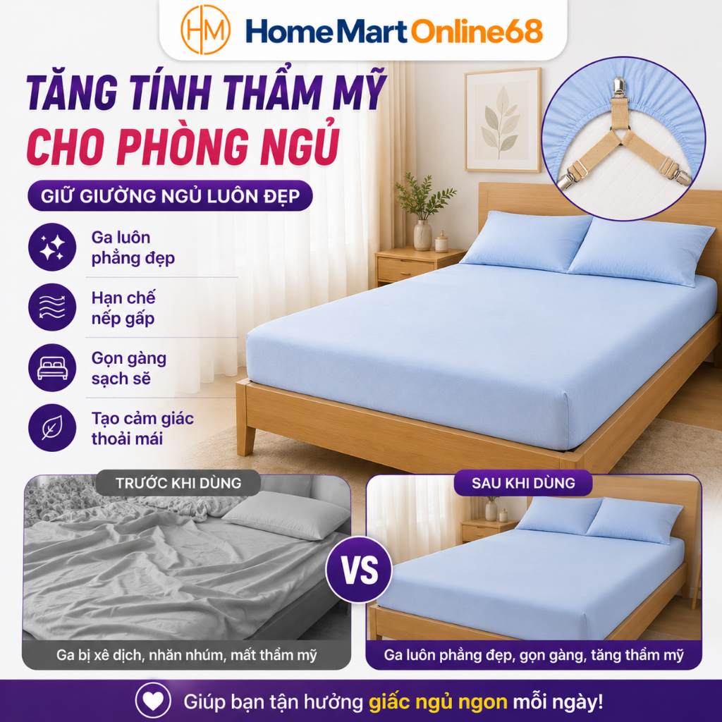 HM66563 Bộ 4 Kẹp giữ cố định Ga Giường Drap Chống Xê Dịch HM68