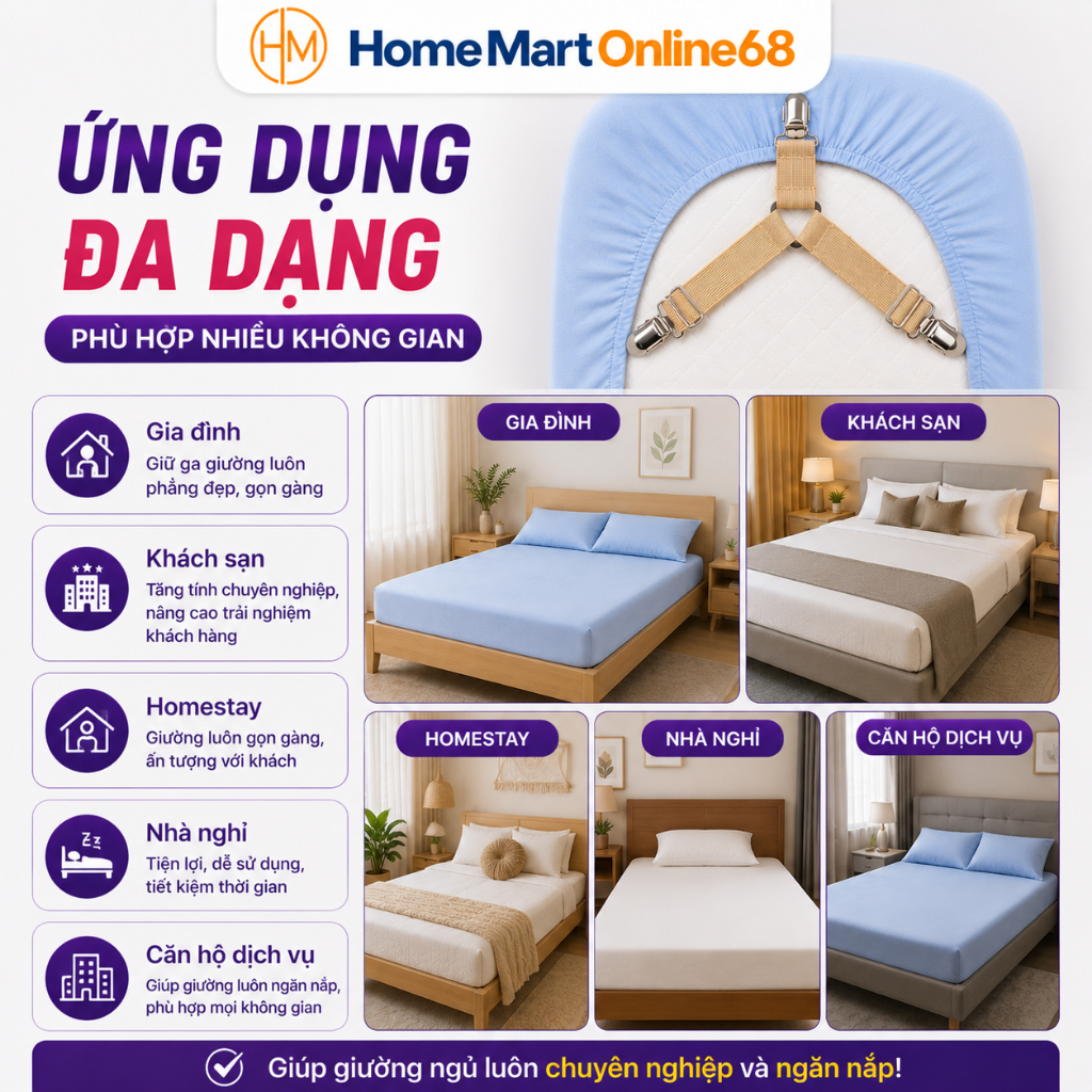 HM66563 Bộ 4 Kẹp giữ cố định Ga Giường Drap Chống Xê Dịch HM68