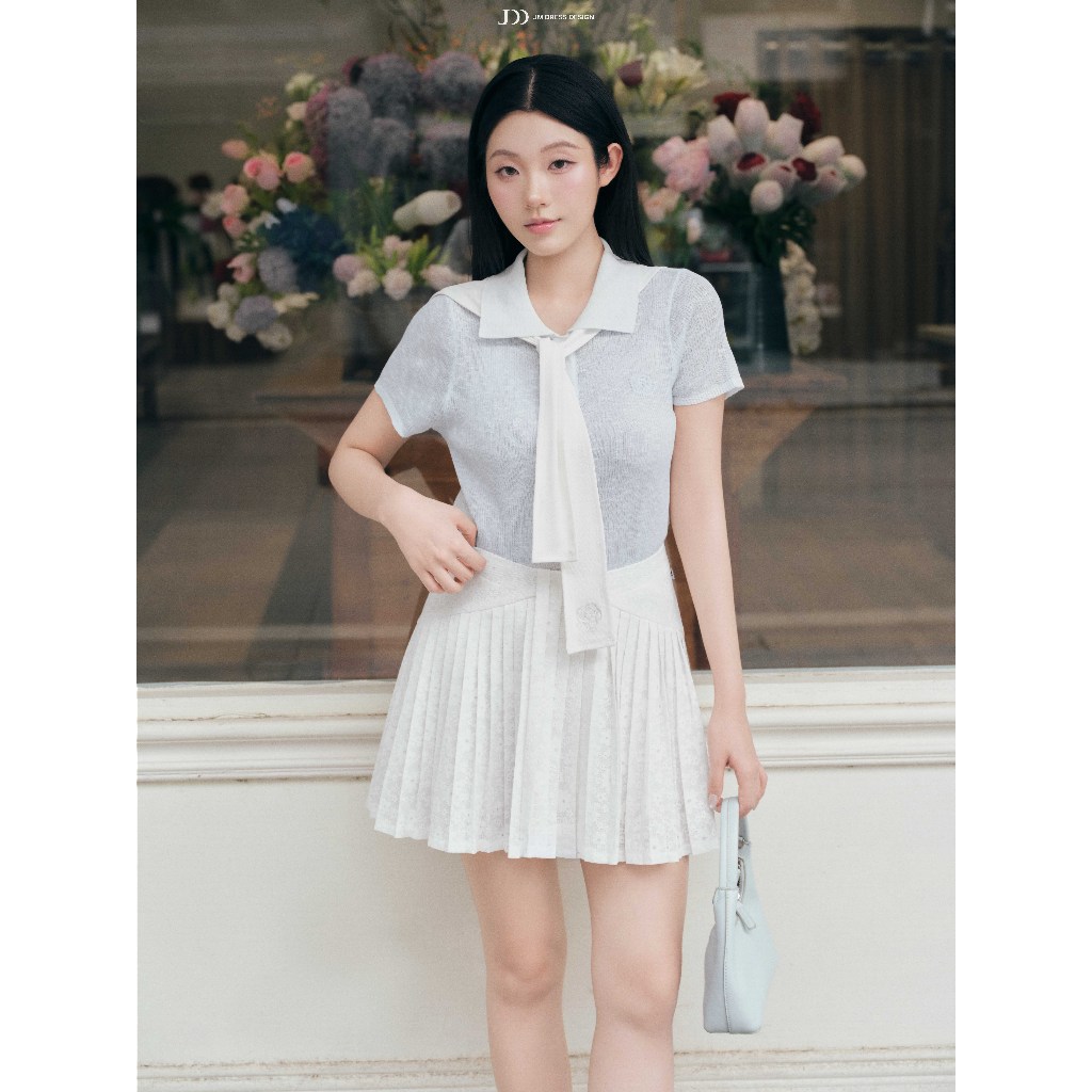 Chân Váy Ngắn Xếp Ly Tà Bung 4S14.2606, Chân Váy Ren Hoa Dáng A-line Phong Cách Preppy Chic, Feminine Style Design By JM
