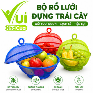 Bộ 2 Rổ Hoa Quả Kèm Lồng Bàn Ngăn Côn Trùng GD26 - Bộ Rổ Thép Có Nắp Đậy Rửa Rau Củ Quả 25cm