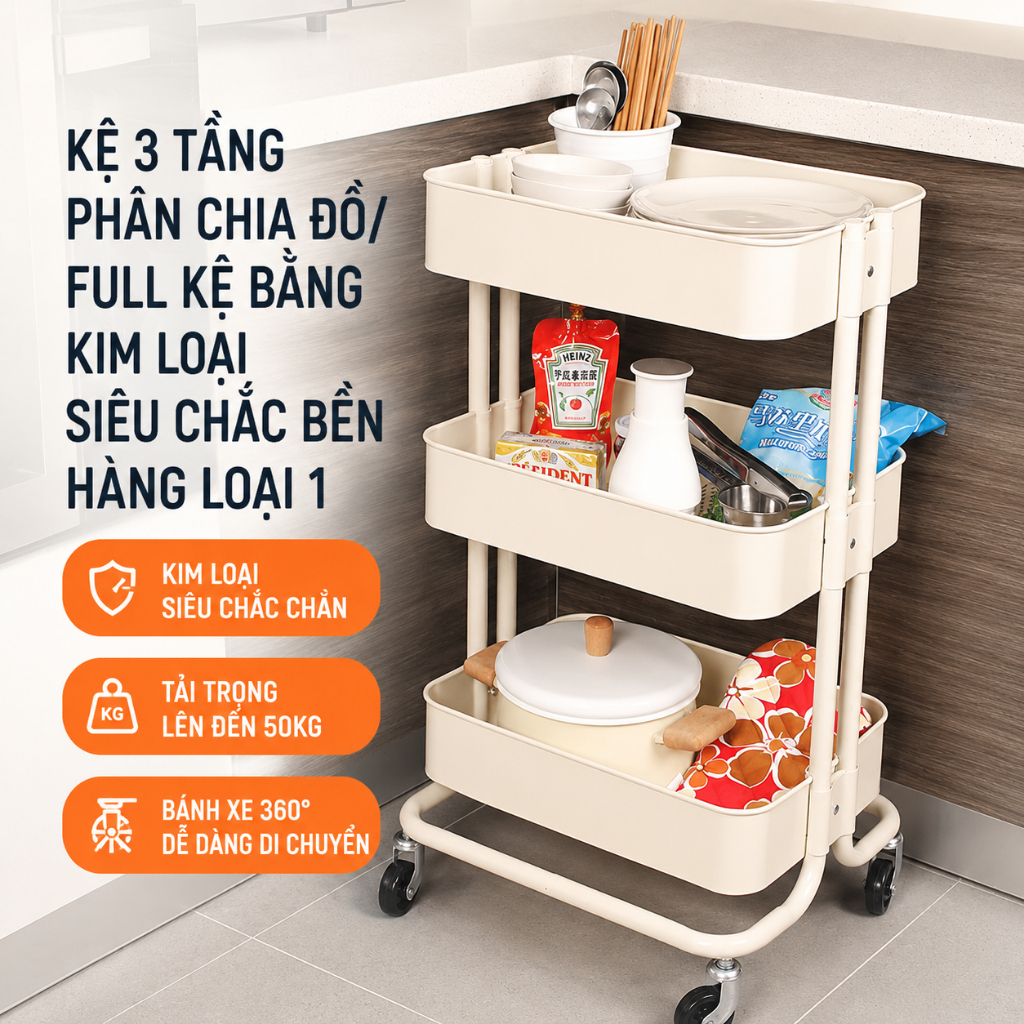 Kệ bỉm sữa Đa Năng 3 tầng, có Bánh Xe Đẩy (3 màu XANH - TRẮNG - ĐEN) - DOCHOITHONGMINH263