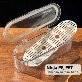 (HTS02) Hộp Nhựa Đựng Đồ Đa Năng Đựng Cọ Trang Điểm Phụ Kiện Có Nắp Đậy Kèm Khay Thoát Nước Bằng Nhựa Trong Suốt Cao Cấp