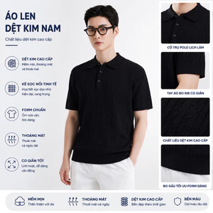 Áo Polo Nam Dệt Kim Tay Lửng, Áo Polo Len Màu Trơn, Áo Polo Cổ V Dệt Kim Cao Cấp Phong Cách Hàn Quốc